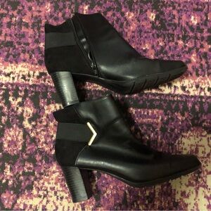 A2 By Aerosoles Black Leather Ankle Booties with Chevron Accent